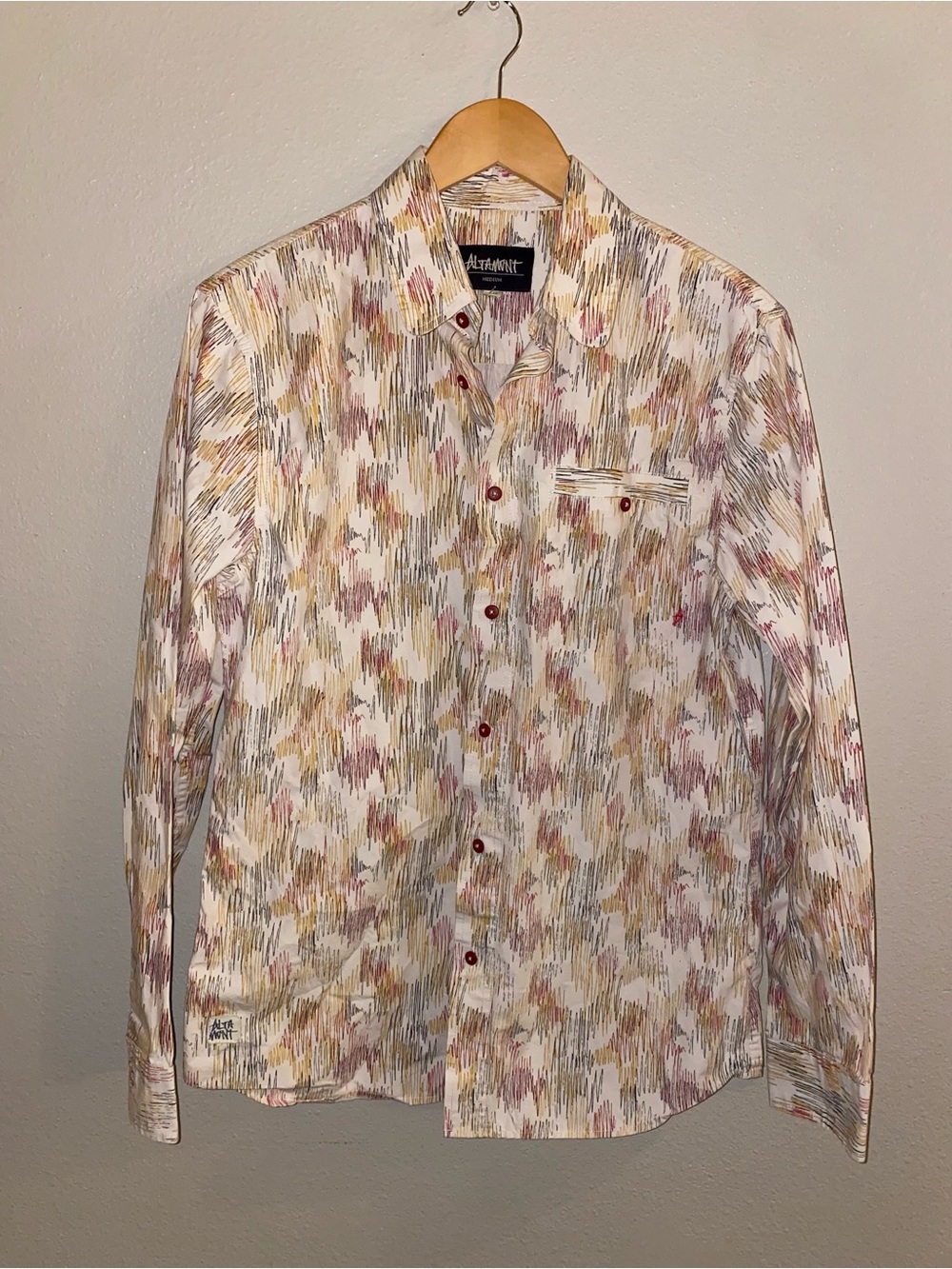 Altamont Men Medium White Orange Geometric Abstract Print Long Sleeve Button Up